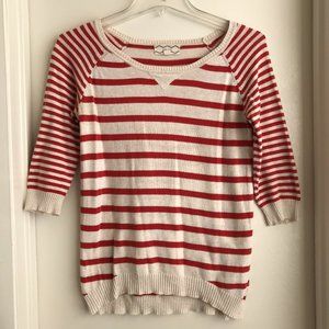 PINK ROSE Orange Ivory Striped 3/4 Sleeve Top S